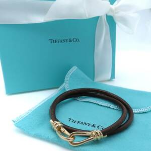 美品 Tiffany&Co. ティファニー ダブル ブレイド レザー ローズ ゴールド ノット メンズ 2重 ブレスレット 750 K18 WW72