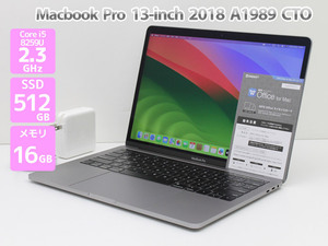 送料無料♪Apple Macbook Pro 13-inch,2018 Thunderbolt 3×4 CTO Core i5 8259U 2.3GHz メモリ16GB SSD 512GB 英字KB Cランク C76T