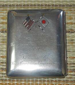 銀製・純銀　ボンボニエール・コンパクト　日米旗　宮本silver950刻印　　1937年　　約１１３ｇ