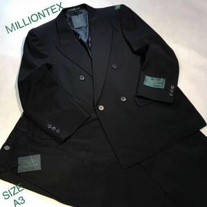 ★紳士服工房★【大創業祭】★新品★未使用MILLIONTEXフォーマル ダブルスーツ セットアップ漆黒の黒　サイズA3礼服 喪服 冠婚葬祭 式典