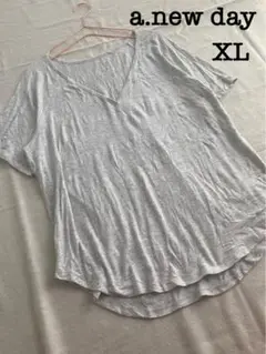 底値【a.new day】インポート　海外大きいサイズ　グレー　VネックTシャツ