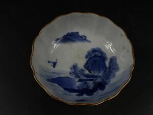 【福蔵】江戸後期 古伊万里 なます皿 染付 骨董 古玩 古美術 時代品 径14.3cm