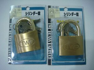 YS/C16EU-PEV 未使用品 WAKI 2個セット シリンダー錠 45mm ダブルロック TWE VA-007 真鍮 鍵 南京錠