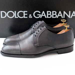 良品・イタリア製★ドルチェ&ガッバーナ DOLCE&GABBANA★ストレートチップ 5=24 ドレスシューズ ビジネス メンズ グレー レザー fc q-585