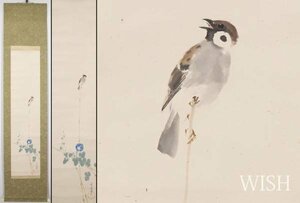 【真作】【WISH】荒木十畝「蕣花小禽」日本画 金泥仕様 掛軸 共箱 　　〇花鳥画重鎮 帝国美術院会員 師:荒木寛畝 #24040014