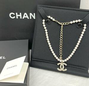 CHANEL/シャネル CC ココマーク A23V コスチュームパール ラインストーン チョーカー ネックレス シャンパンゴールド