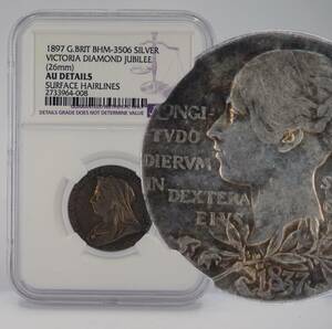 【1円出品】1897年 イギリス ヴィクトリア女王 オールドヘッド NGC AU DETAILS ビクトリア 銀貨 ベール ヴェール ジュビリー 英国 コイン