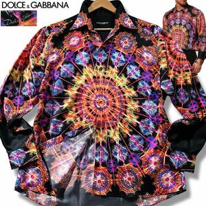 未使用級/XLサイズ●ドルチェ&ガッバーナ マッツィーニ ルミナリエ 長袖シャツ シルク100% DOLCE&GABBANA 総柄 ネオン 万華鏡 ◆定価23万