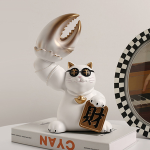 新品　飾り物　高級　人気　招き猫　ペンチ　プレゼント　サングラスをかけた猫　装飾品　玄関　客室　寝室　ホワイト　