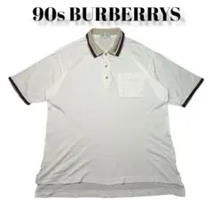 90s BURBERRYS 鹿の子 ポロシャツ 襟元ロゴ 古着 バーバリーズ