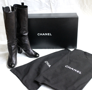 【CHANEL】シャネル　レザー ロングブーツ ブーツ レディース ブラック　サイズ 37C　美品