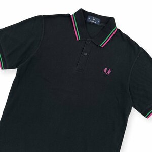 イングランド製◆FRED PERRY フレッドペリー 鹿の子 半袖 ポロシャツ 101cm 40 / 黒 ブラック ヒットユニオン 英国製 UK製