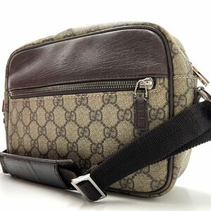 1円/美品● GUCCI グッチ ショルダーバッグ ポシェット メッセンジャーバッグ 斜め掛け GG スプリーム PVC レザー メンズ レディース