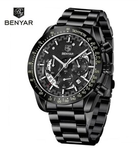 BENYAR 海外ブランド メンズ カジュアル ファッション ウォッチ 腕時計 クォーツ クロノグラフ 新品 ブラック ラスト1個
