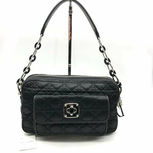 1円 美品 Christian Dior ディオール カナージュ ロゴチャーム ナイロン チェーン ハンド ワンショルダー バッグ ブラック a2791