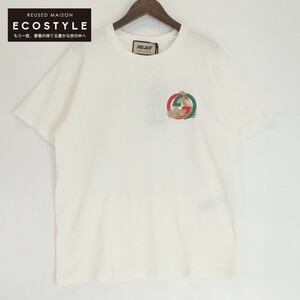 新品同様/国内正規/22AW GUCCI グッチ ｘPALACEパレス 548334 XJE1C ダブルネームロゴプリント 半袖Tシャツ XS ホワイト メンズ