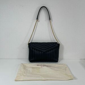 G◎ Salvatore Ferragamo サルヴァトーレ フェラガモ EZ-21 F179 チェーンバッグ ショルダーバッグ ブラック レザー キズ汚れ有り