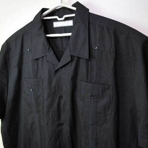 古着●キューバシャツ 半袖 ブラック 2X 身丈82ｘ身幅74 傷 xwp