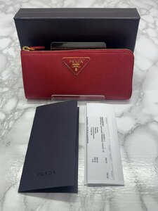 ♪展示品【プラダ PRADA 長財布 レッド サフィアーノ エナメルレザー L字ファスナー 1M1183 箱 ギャラ付き レディース】OK17218