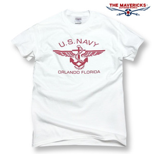 Tシャツ L メンズ ミリタリー 半袖 US NAVY 米海軍 錨マーク MAVERICKS ブランド ホワイト ボルドー