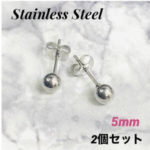 2個　5mm　丸玉　ステンレス　ボールピアス