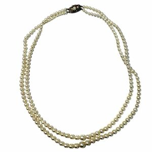 【MIKIMOTO/ミキモト】真珠/パール 2連ネックレス 約3.6mm～約7.3mm玉 金具「S」刻印★