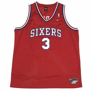 【デッドストック】00s NIKE ナイキ NBA 76ers セブンティシクサーズ アレンアイバーソン ユニフォーム メンズ3XL 赤 バスケ シャツ 新品