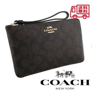 ◆新品 未使用 正規品◆COACH コーチ ポーチ L字ジップファスナー メンズ レディース シグネチャー ダークブラウン CO-202