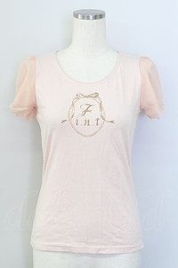 F i.n.t / 袖オーガンジーロゴ付きTシャツ ピンク T-24-02-10-013-CA-TO-HD-ZT356