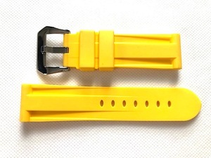 ２４mm ラバー製ストラップ ベルト イエロー 黄色 バックル（ポリッシュ尾錠）付き パネライなどに ★