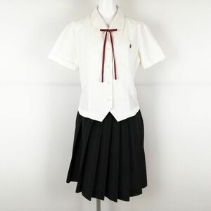 1円 ブラウス スカート 紐タイ 上下3点セット L トンボ 夏物 女子 学生服 兵庫琴丘高校 白 制服 中古 ランクC EY9781