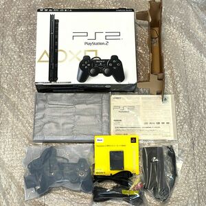 〈本体極美品・動作確認済〉PS2 プレイステーション2 SCPH-79000 CB チャコールブラック 薄型 本体 メモリーカード プレステ2 PlayStation2