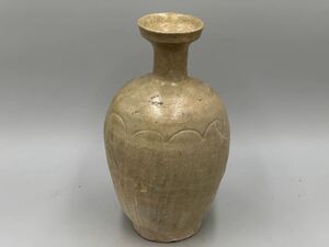 朝鮮美術　高麗青磁花瓶 約27.5×14.5cm 徳利 花入 李朝時代　韓国　秋草　金沙里　朝鮮古陶　青華　高麗 古玩24.4/od.vw.4/5