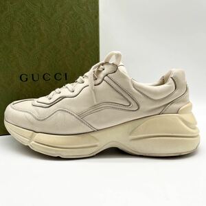 1円 【美品】 GUCCI グッチ 【王者の風格】 ライトン メンズ ローカット スニーカー シューズ 靴 厚底 ビンテージ加工 ロゴ ホワイト 白 