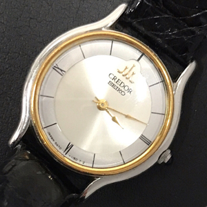 セイコー クレドール 18KT ベゼル クォーツ 腕時計 社外ベルト 未稼働品 ジャンク品 ファッション小物 5A70-0610