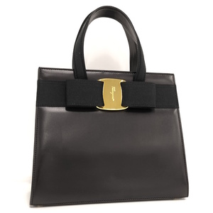 【中古】Salvatore Ferragamo ハンドバッグ ヴァラリボン レザー ブラック BA2169602