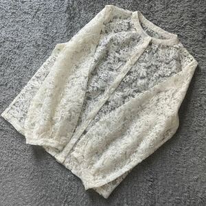 大きいサイズ♪花柄刺繍チュールレースノーカラーブラウスアイボリーLL★新品19