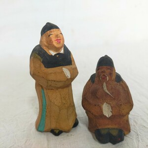 香木人形 2体セット 原六兒 創作 戦前 満州 中国 風俗 玩具 人形 古 時代 郷土玩具 一刀彫 農民美術 民藝