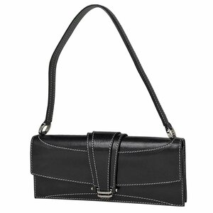 セリーヌ CELINE ロゴ ショルダーバッグ ステッチ 肩掛け ショルダーバッグ レザー ブラック レディース 【中古】