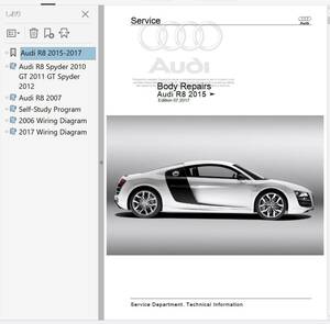 AUDI R8 2006-2017 Spyder GT GTSpyder 整備書 修理書 リペアマニュアル　ボディー修理　配線図