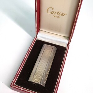 【火花あり 箱付】 カルティエ Cartier ヴィンテージ オーバル ウェーブ模様 デザイン ローラー ガスライター シルバーカラー 銀張り N0521