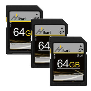 Hikari　SDカード　64GB　SDXC メモリーカード　3枚セット （ Class10　U3　ビデオカメラ 　デジタルカメラ　SDカード　4k　HHS-III）