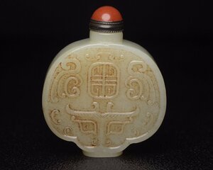 ◆古寳堂◆清 和田玉製 細密彫 鼻煙壺 根付 裝身具 極細工 古置物 古擺件 中国古美術 時代物 古董品