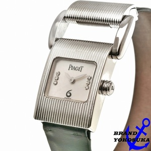 827 PIAGET ピアジェ K18WG 6Pダイヤ ホワイトシェル文字盤 ミスプロトコール 5221 クォーツ グリーン OH済み レディース 送料無料