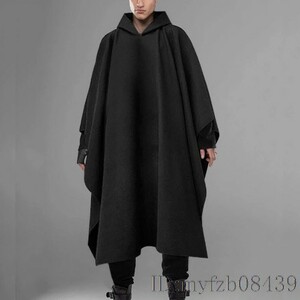 Df1534 : Incerun 男性 フード付き ケープコート 防風 ポンチョ 服 メンズ ジャケット 冬 大きい コート S-5XL マントコート 黒色 アウター