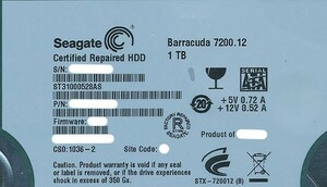 【中古】SEAGATE製HDD ST31000528AS 1TB SATA300 7200 8000～9000時間以内 [管理:1050008993]
