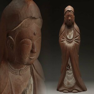 JK585 時代 木彫「観音菩薩立像」高53.5cm 重2kg・木雕觀音菩薩像・仏像・佛像 仏教美術