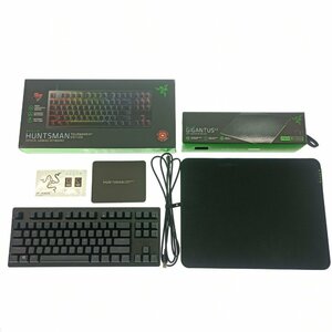 ★1円★ Razer レイザー 2点セット ゲーミングキーボード HUNTSMAN 英語配列 マウスパッド GIGANTUS PC周辺機器 まとめ売 ジャンク 中古