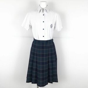 1円 ブラウス チェックスカート 上下2点セット M 富士ヨット 夏物 女子 学生服 大阪東大谷高校 白 制服 中古 ランクB NA1370