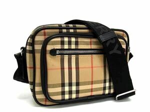 1円 ■美品■ BURBERRY バーバリー ノバチェック ナイロンキャンバス クロスボディ ショルダーバッグ ベージュ系×ブラック系 FA5914